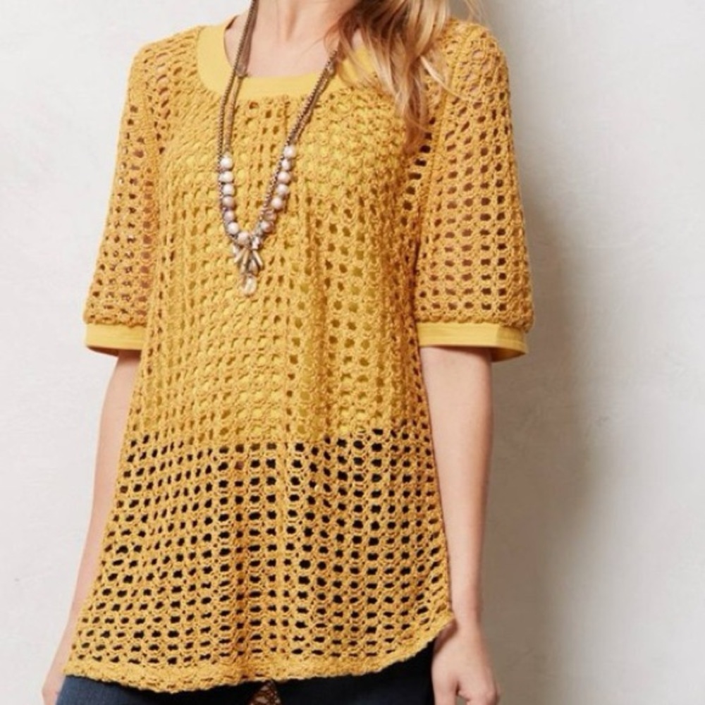 NWT Angel of the North Senoia Pullover Crotchet Sweater Gold , ANTHROPOLOGIE